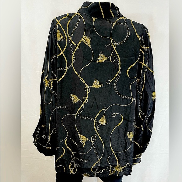 MINIMUM.NWT.”JOSEPHA”100% viscose button down long sleeve blouse.Black&gold.40/L - Picture 3 of 8